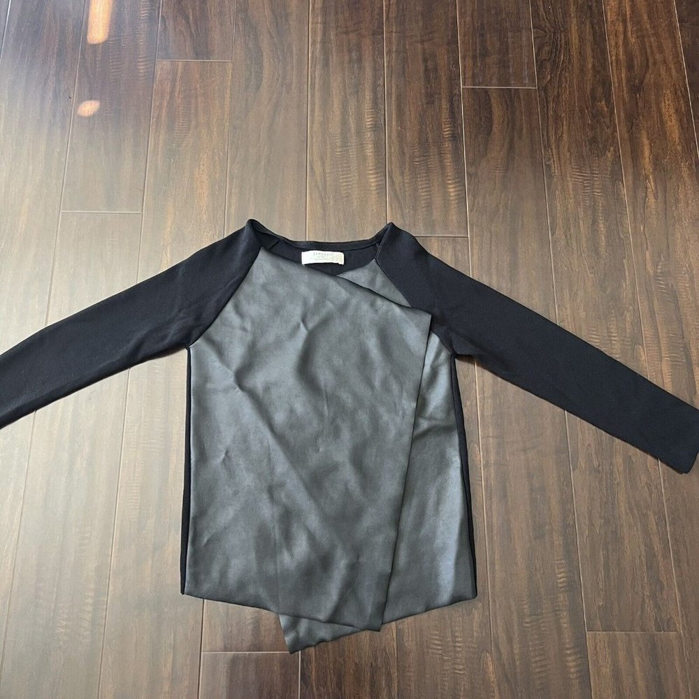 Zara knit  Size Large open front cardigan w/ faux leather Front Black